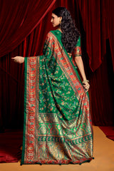 Dark Green Tussar Silk Paisley Print Saree-4483
