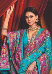 Sky Blue Tussar Silk Paisley Print Saree-4484