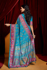 Sky Blue Tussar Silk Paisley Print Saree-4484
