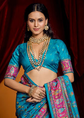 Sky Blue Tussar Silk Paisley Print Saree-4484