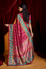 Bright Pink Tussar Silk Paisley Print Saree-4485