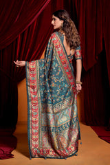 Charcoal Grey Tussar Silk Paisley Print Saree-4486