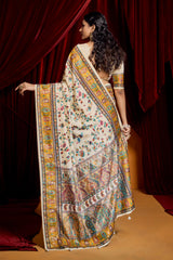 Off White Tussar Silk Paisley Print Saree-4487