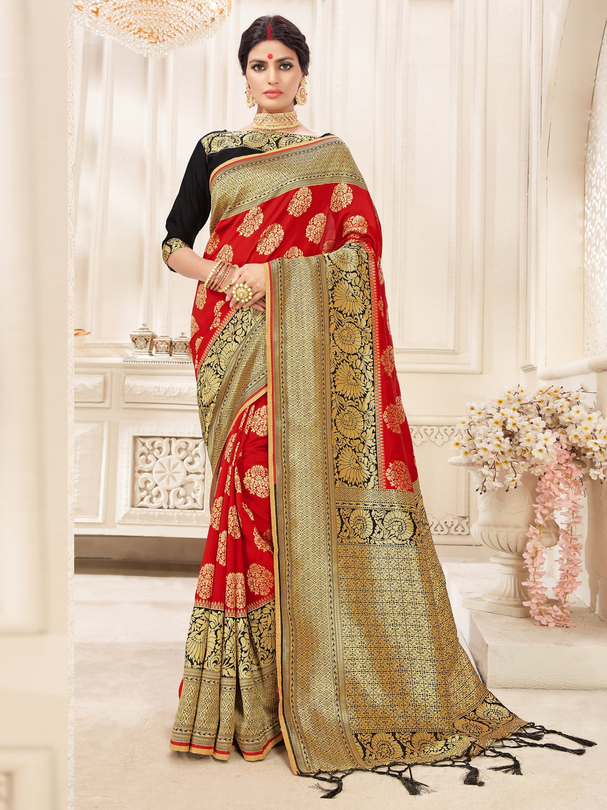 Elegant Red Banarasi Art Silk Woven Saree 