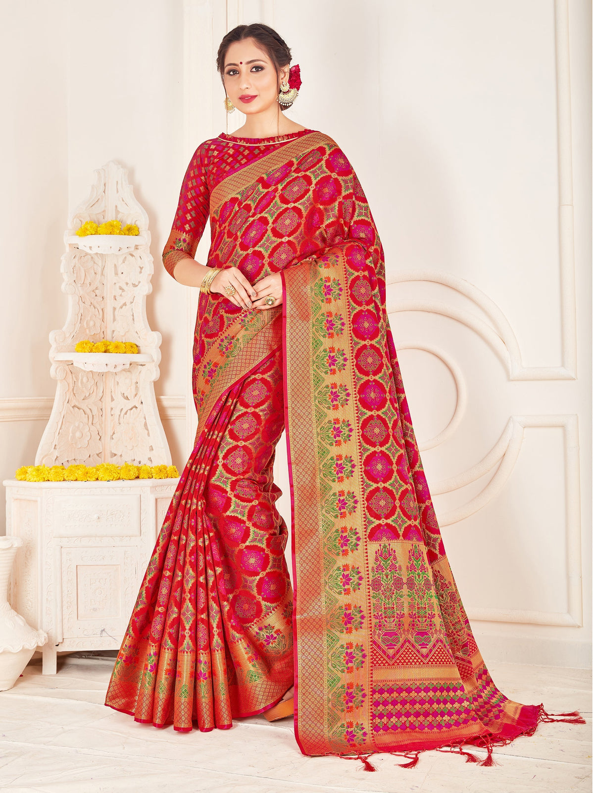 Stunning Red Banarasi Art Silk Woven Saree 