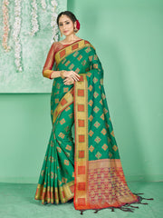 Beautiful Teal Banarasi Art Silk Woven Saree 