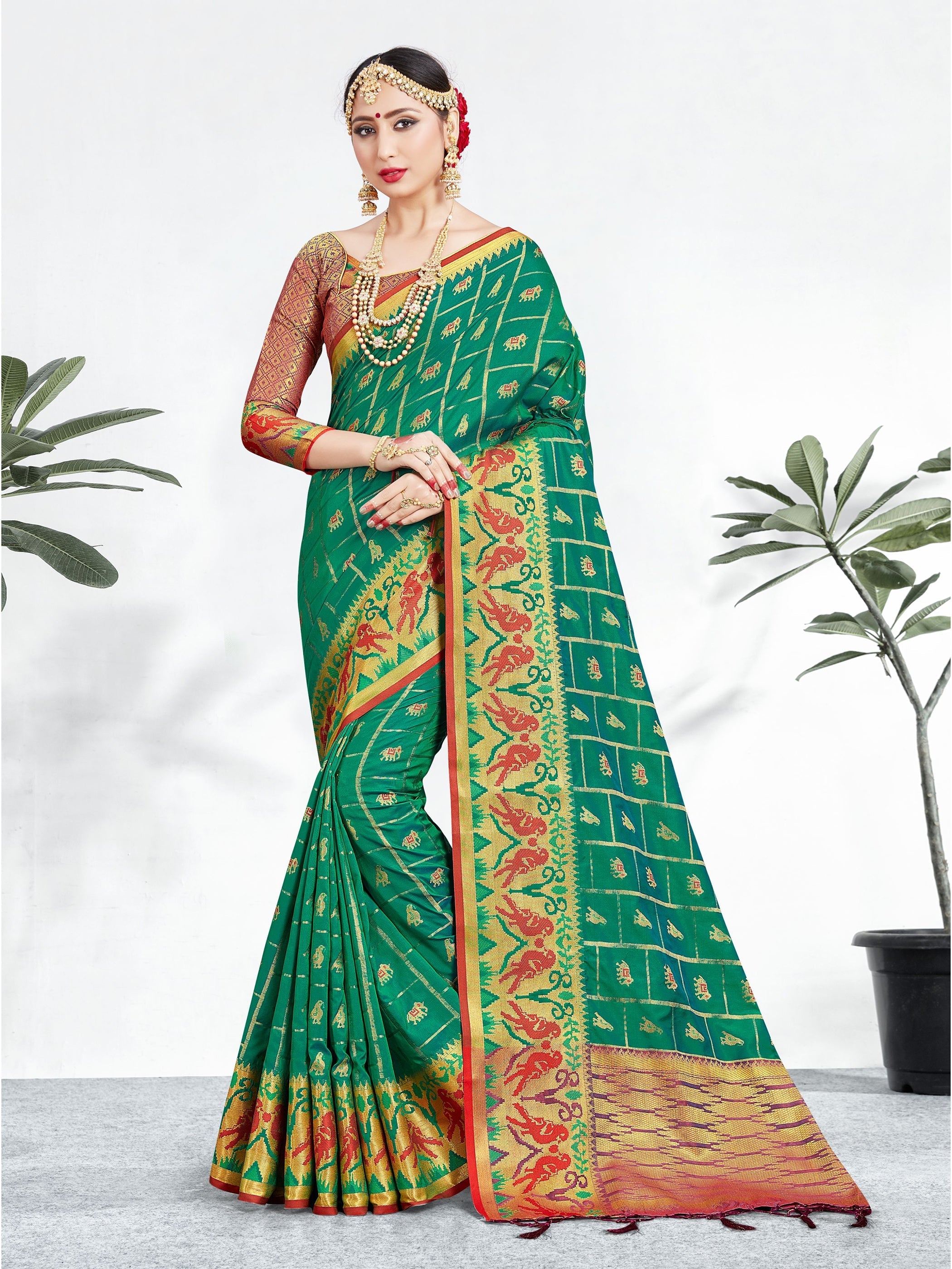 Beautiful Teal Banarasi Art Silk Woven Saree 