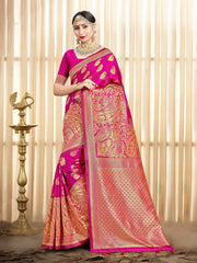 Stunning Pink Banarasi Art Silk Woven Saree 