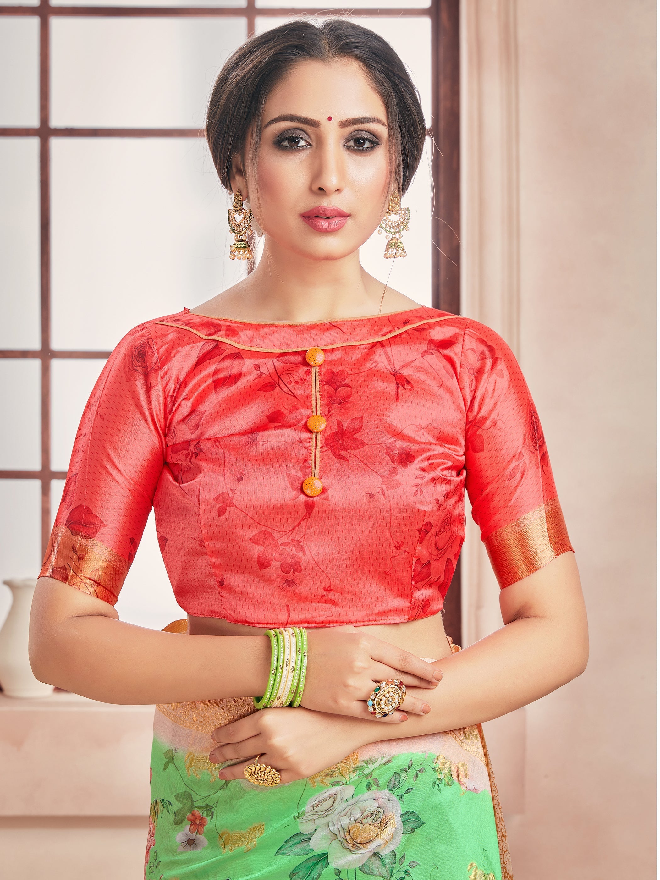 Stunning Green Banarasi Art Silk Digital Print with woven border Saree