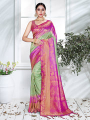 Beautiful Green Banarasi Art Silk Woven Saree 