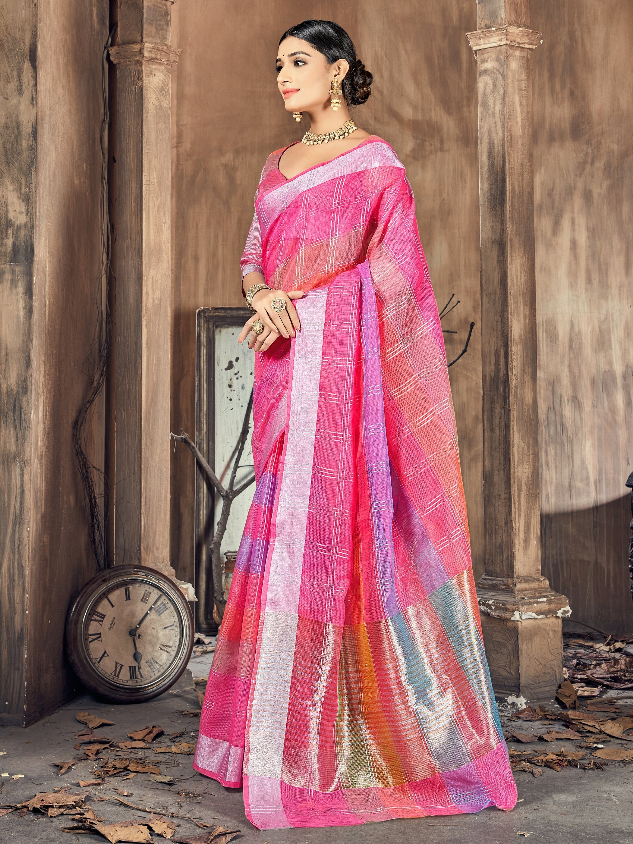 Stunning Pink Cotton Silk Woven Saree with Woven Design