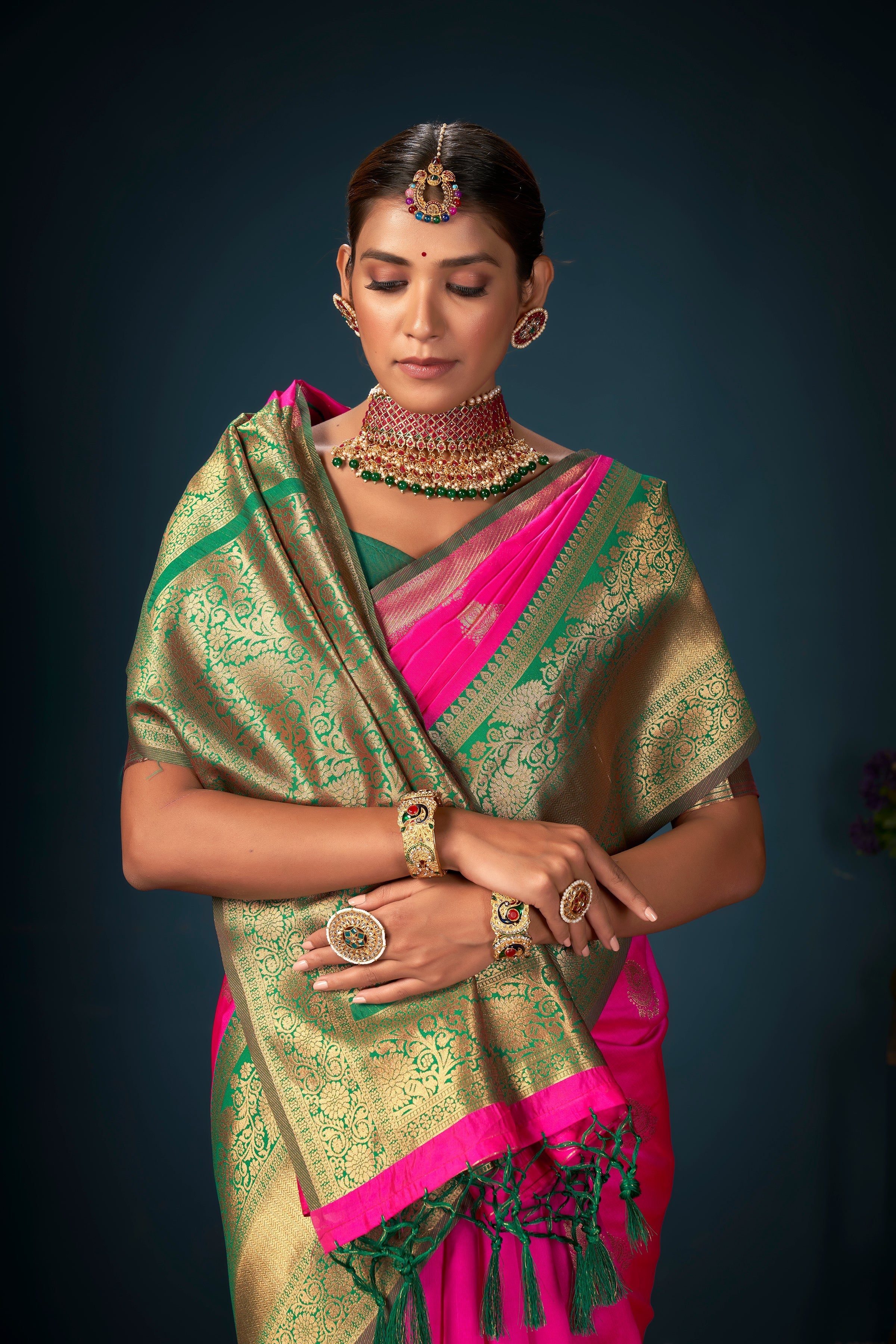 Elegant Pink Art Silk Banarasi Saree