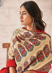 Elegant White Cotton-Silk Foil Print Saree