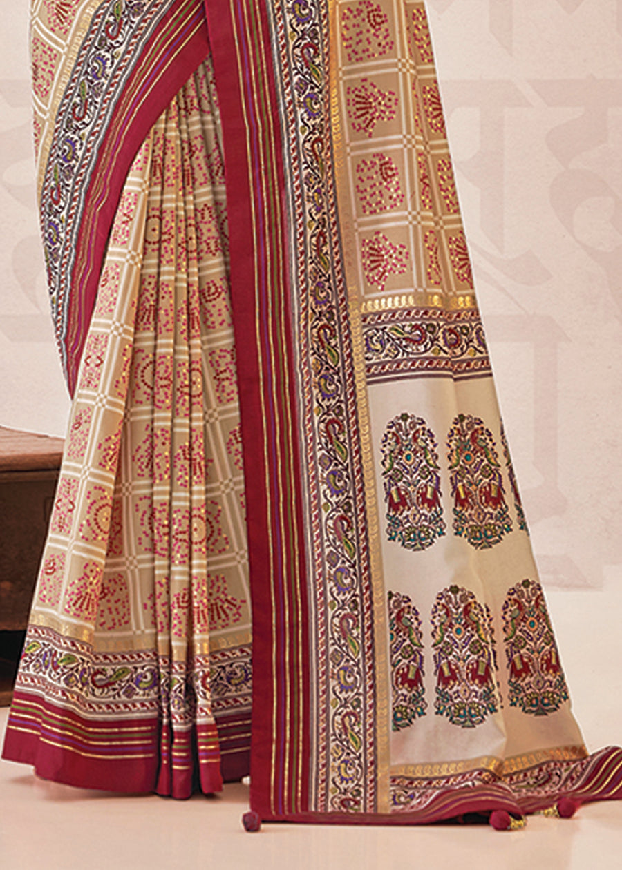 Elegant Cream Cotton-Silk Saree with Foil Print