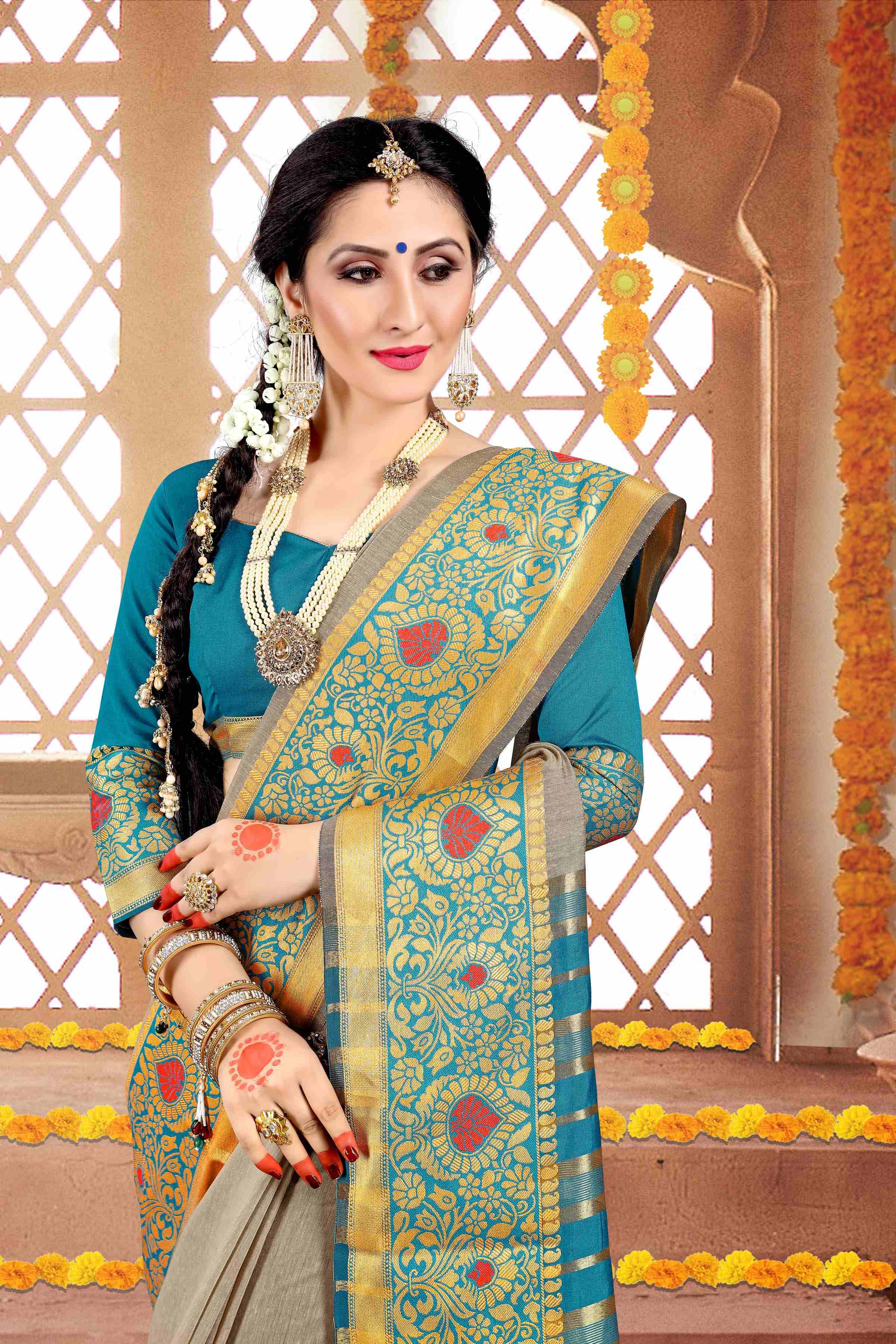 Grey Cotton Silk Woven Saree