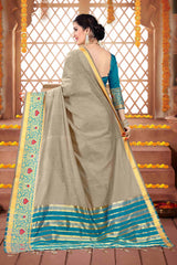 Grey Cotton Silk Woven Saree