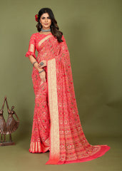 Shop Elegant Peach Cotton Silk Patola Print Saree 