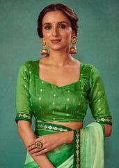 Olive Green Chiffon Solid Saree