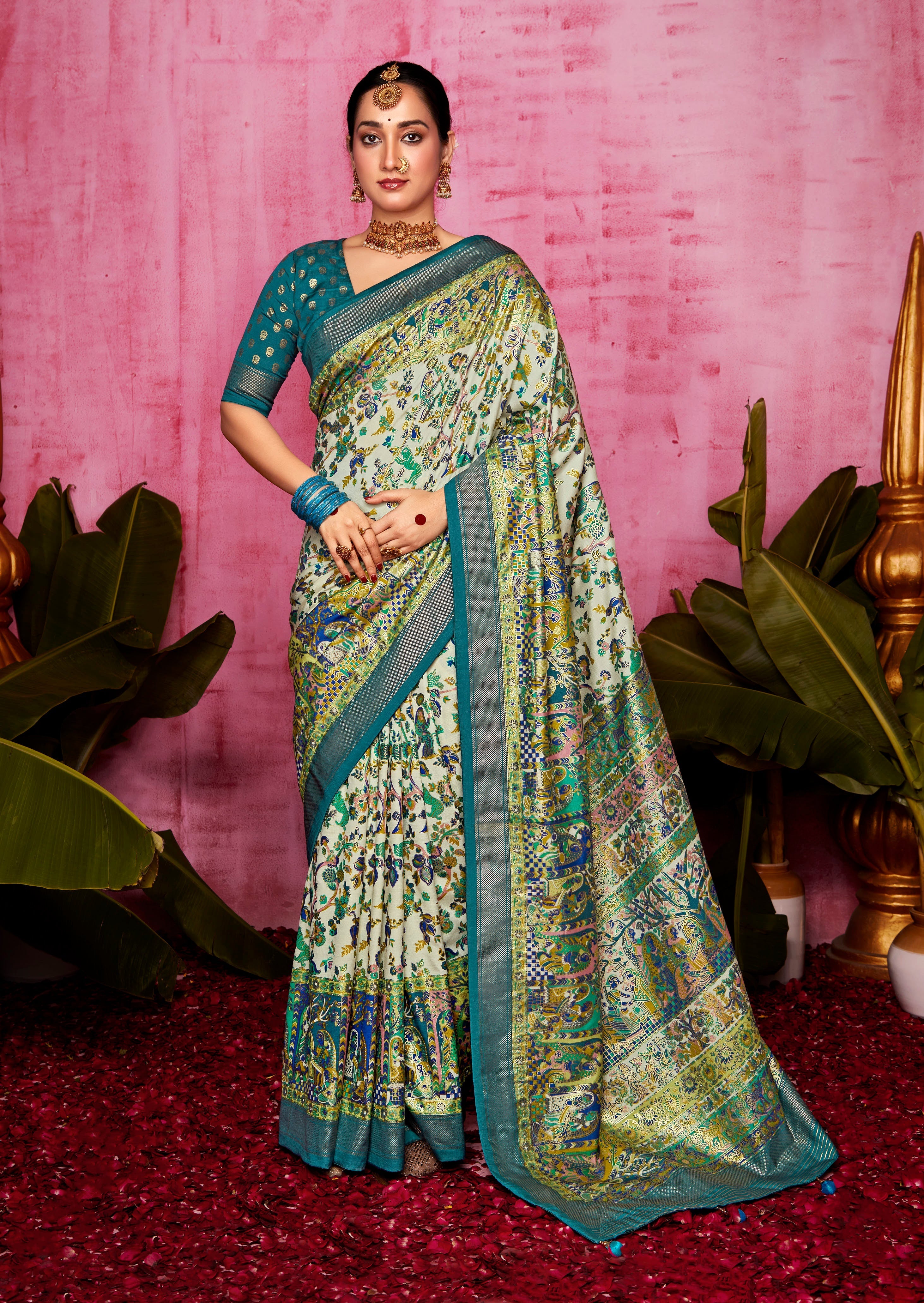 Shop Elegant Off White Tussar Silk Ethnic Motif Saree 