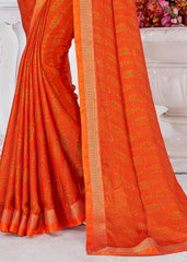 Elegant Orange Chiffon Bandhani Saree