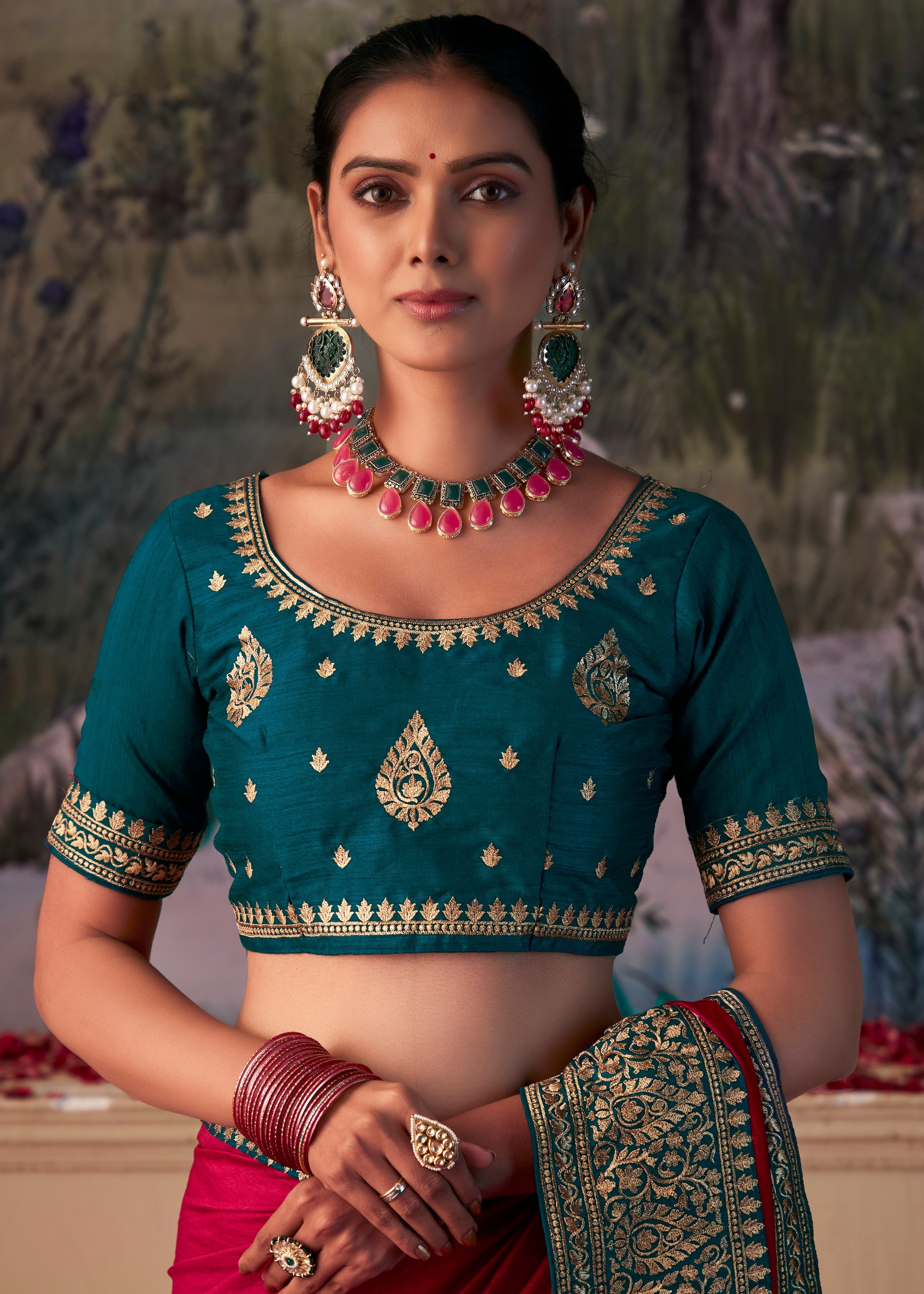 Red Vichitra Gota Patti Saree