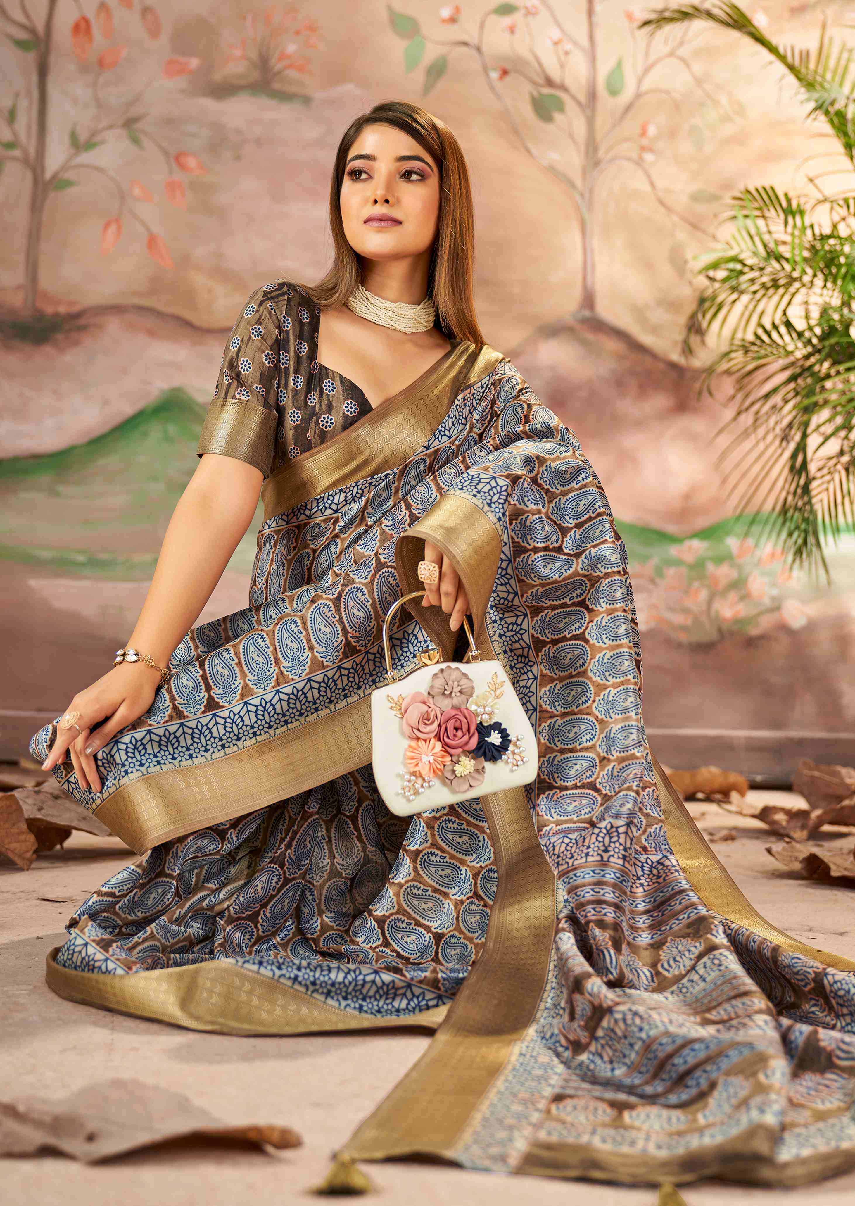 Exquisite Brown Dola Silk Saree with Paisley Print