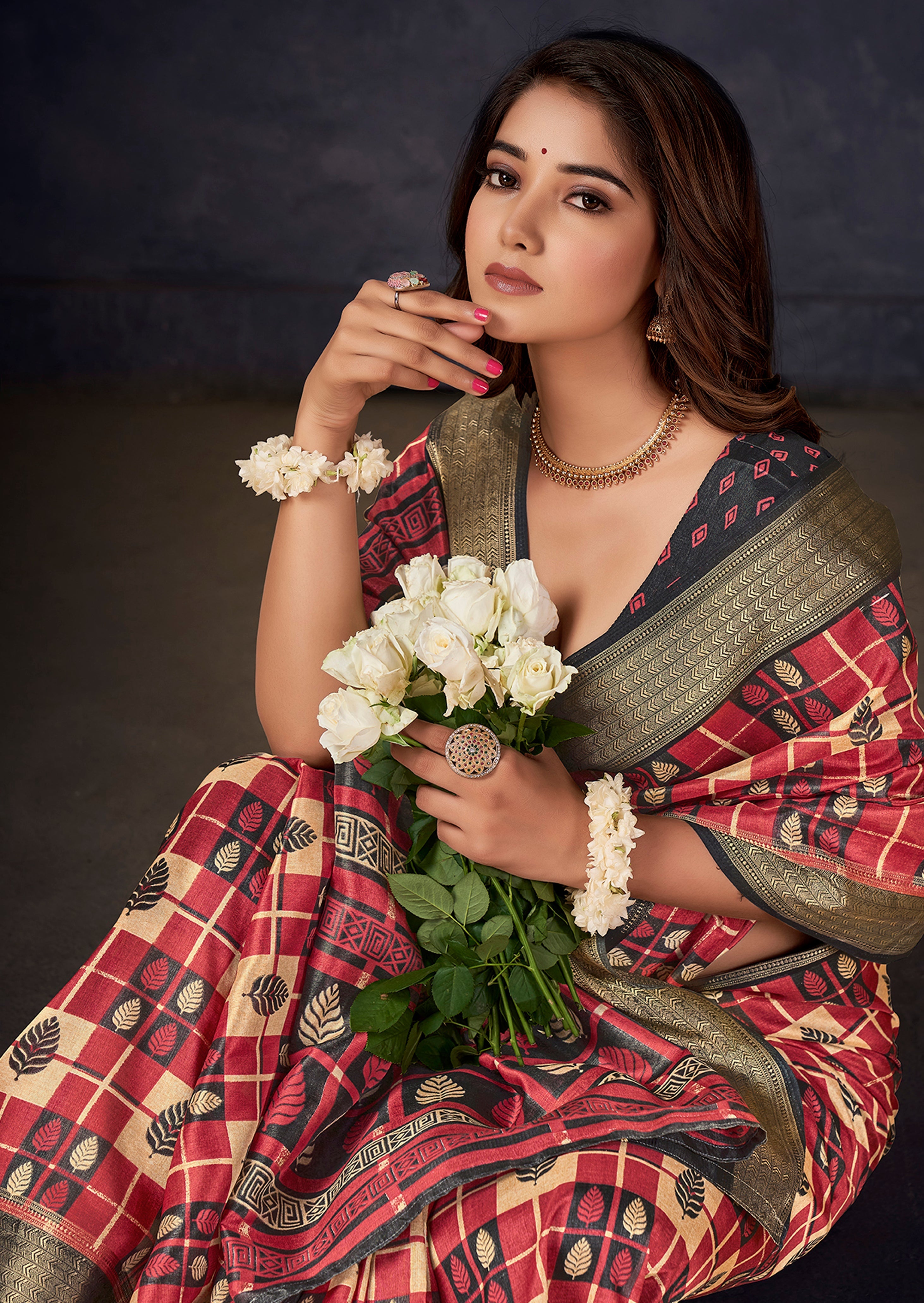 Exquisite Multi Silk Block Print Saree