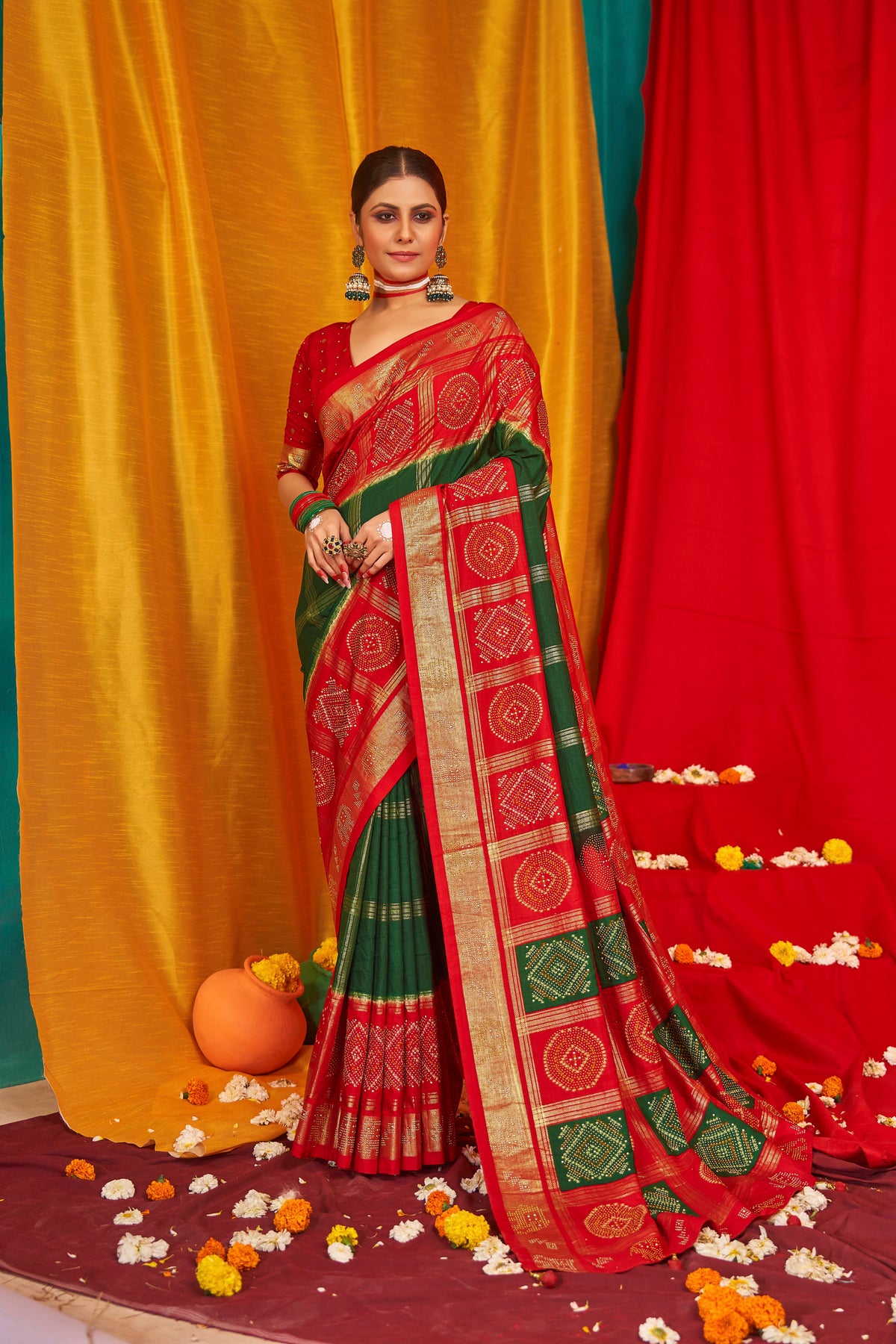 Light Green Tussar Silk Saree with Swarovski Crystals