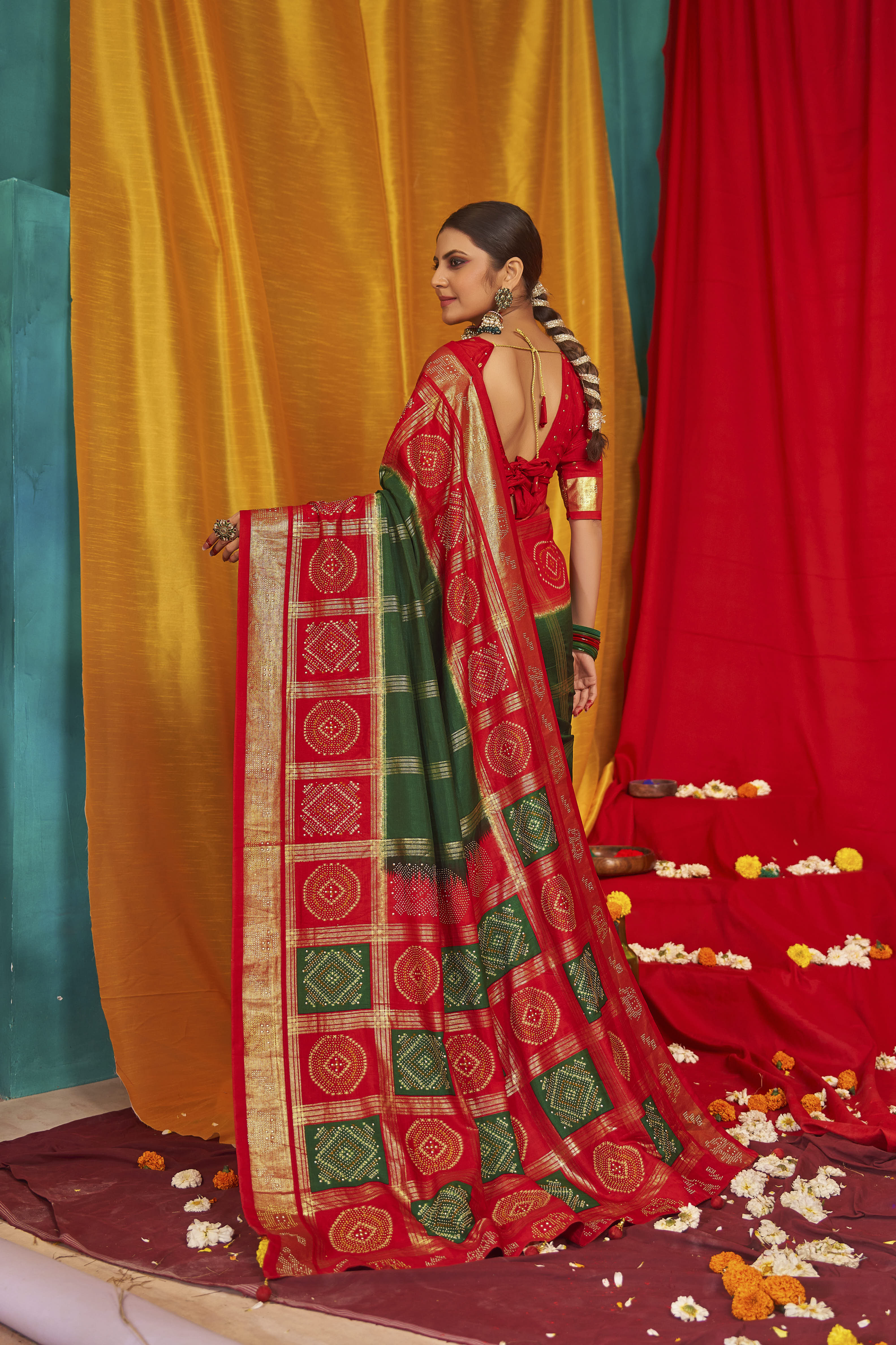 Light Green Tussar Silk Saree with Swarovski Crystals