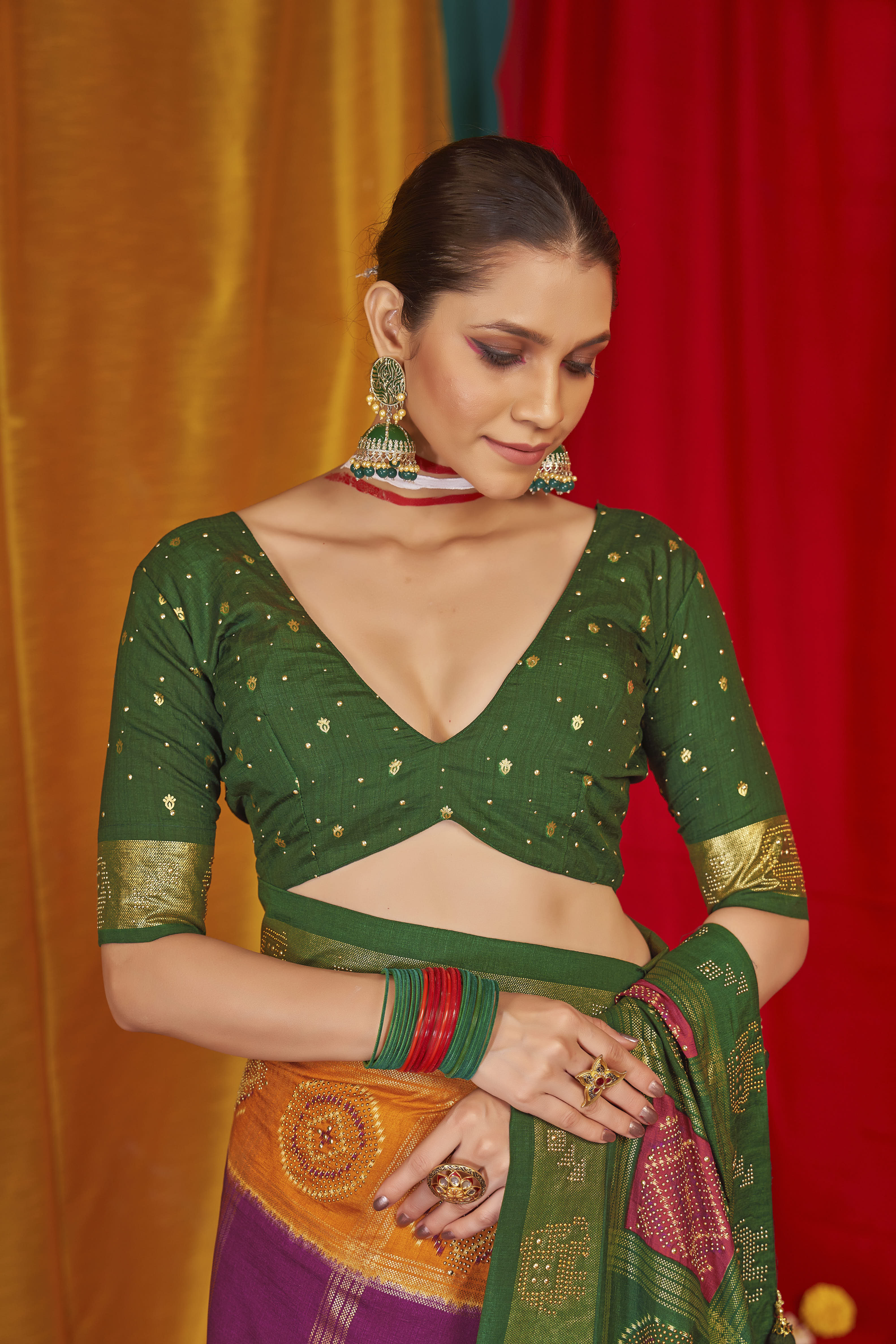 Mustard Tussar Silk Swarovski Saree