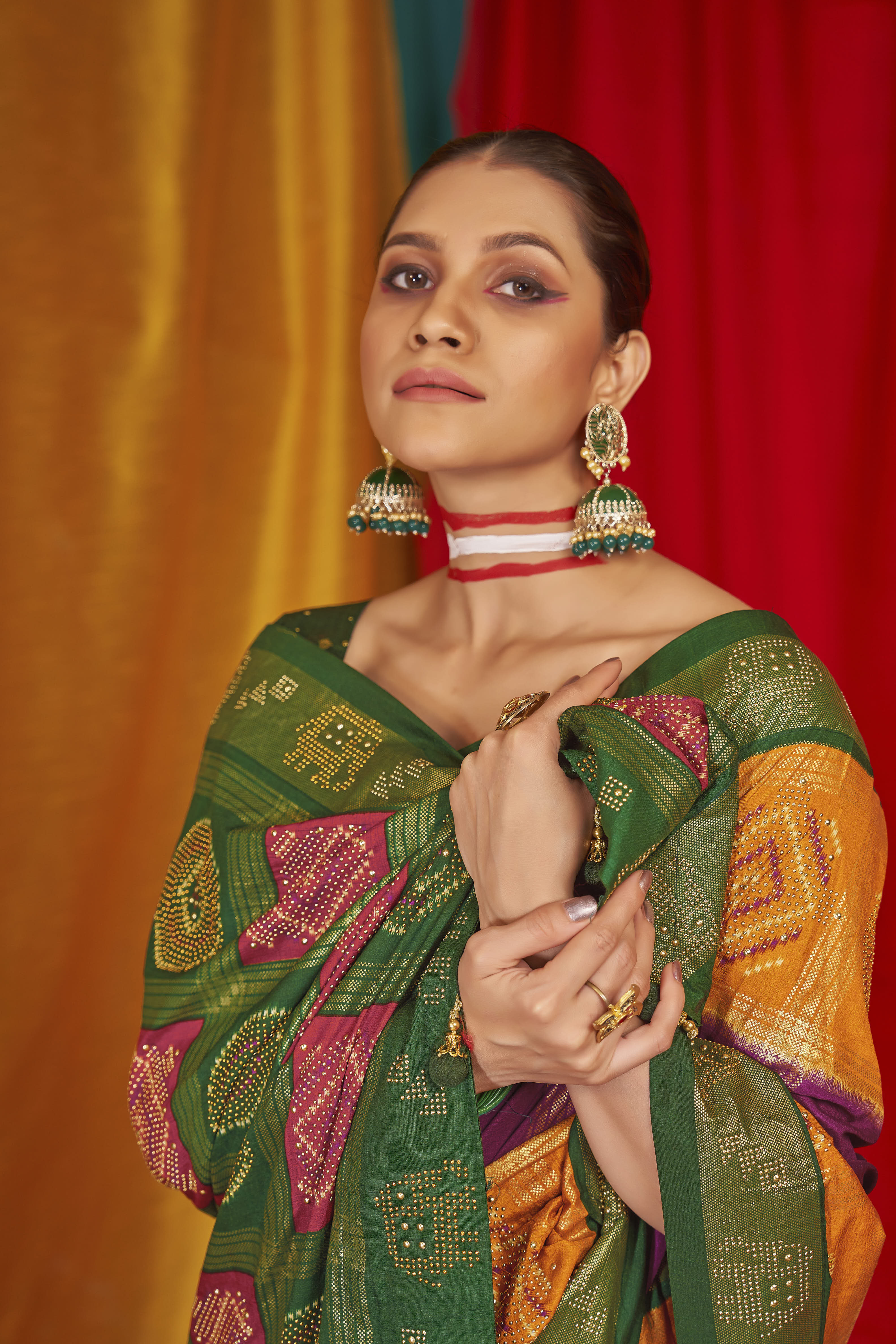 Mustard Tussar Silk Swarovski Saree