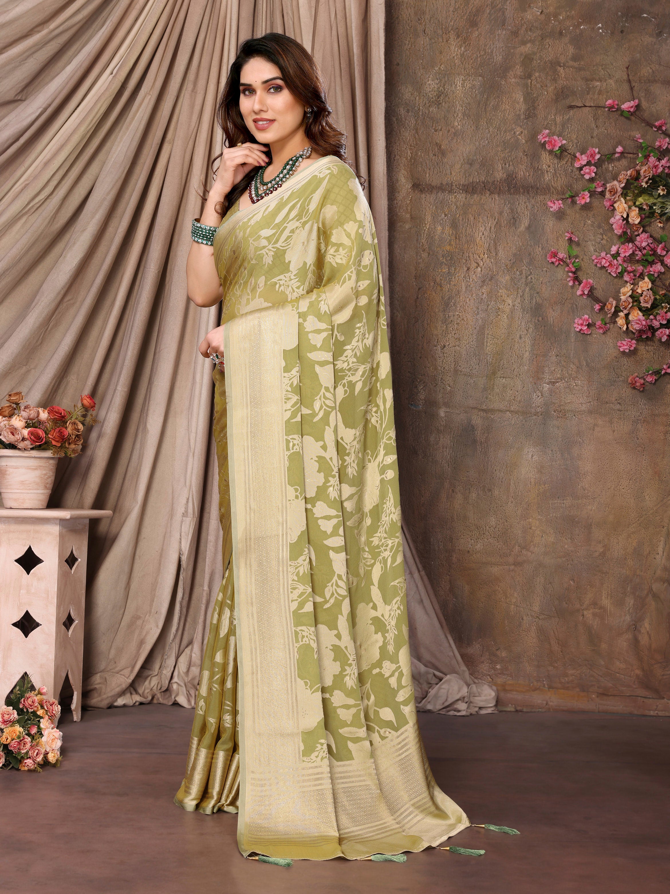 Brown Brasso Floral Print Saree
