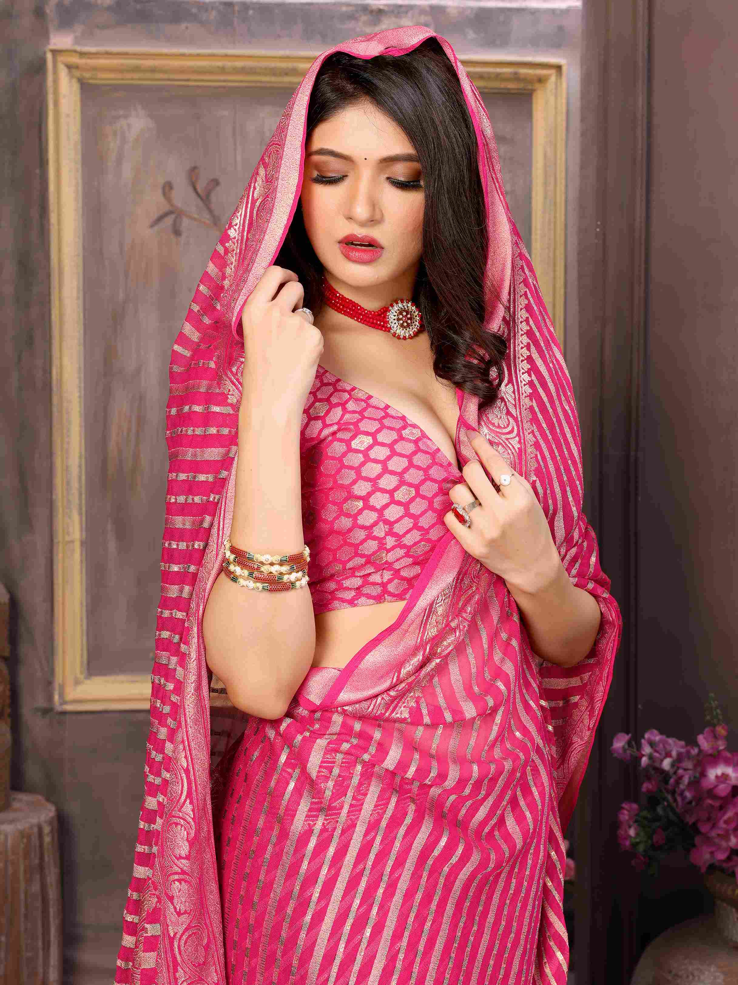 Exquisite Pink Brasso Saree