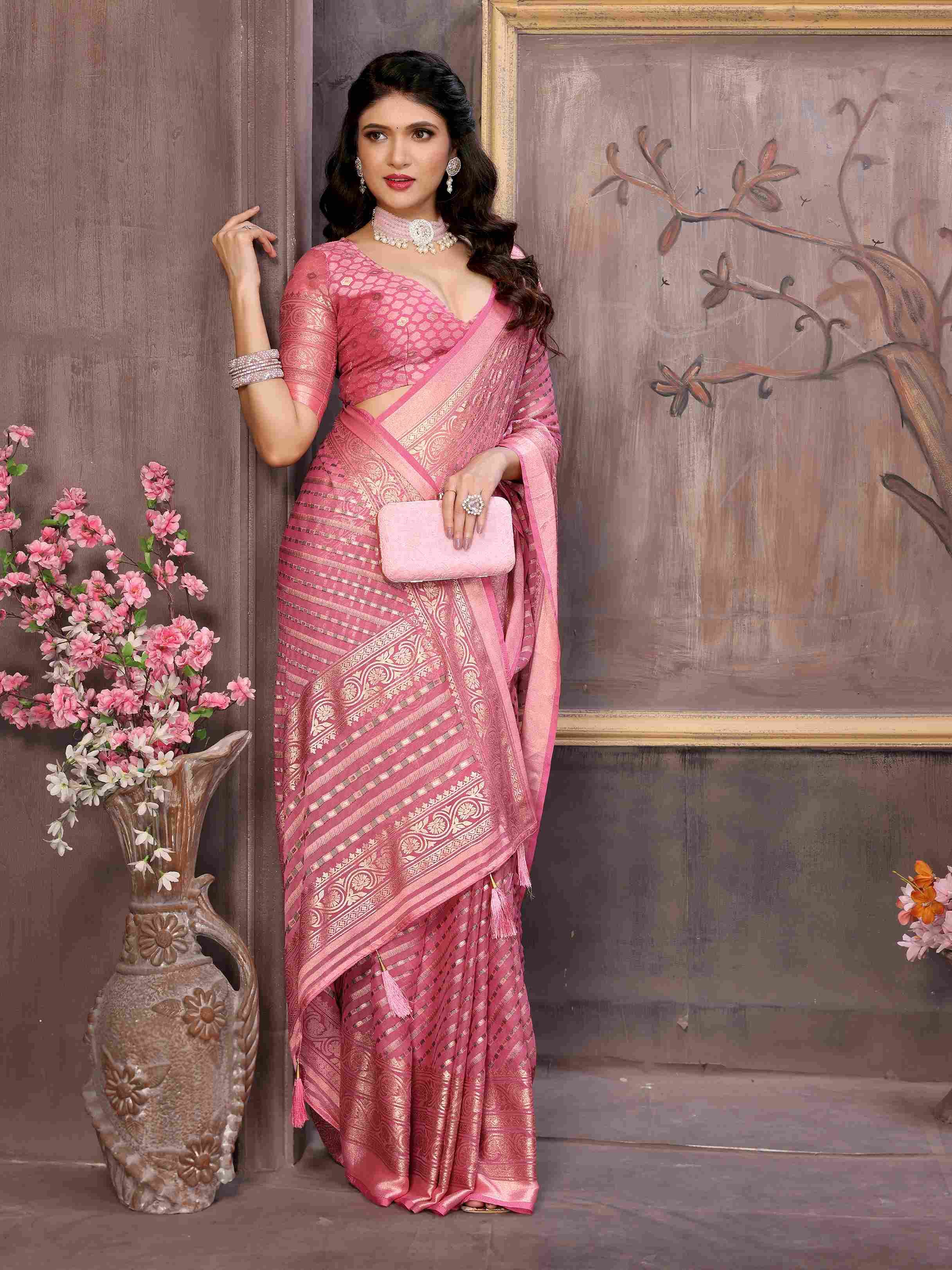 Exquisite Pink Brasso Saree