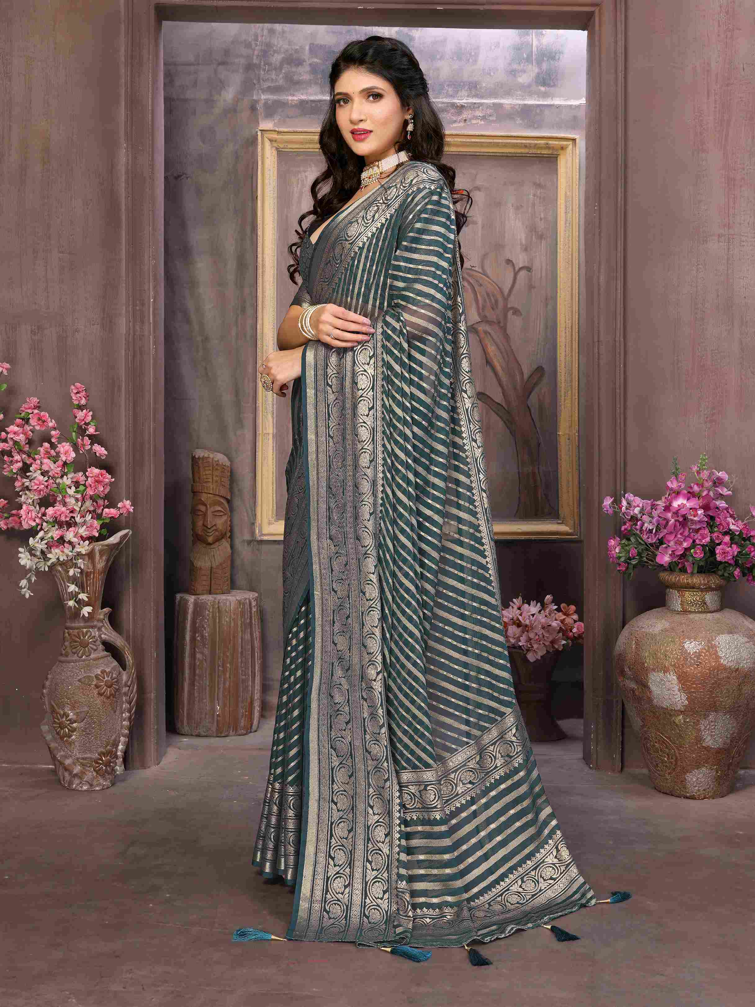 Elevate Your Style with Our Elegant Grey Brasso Saree