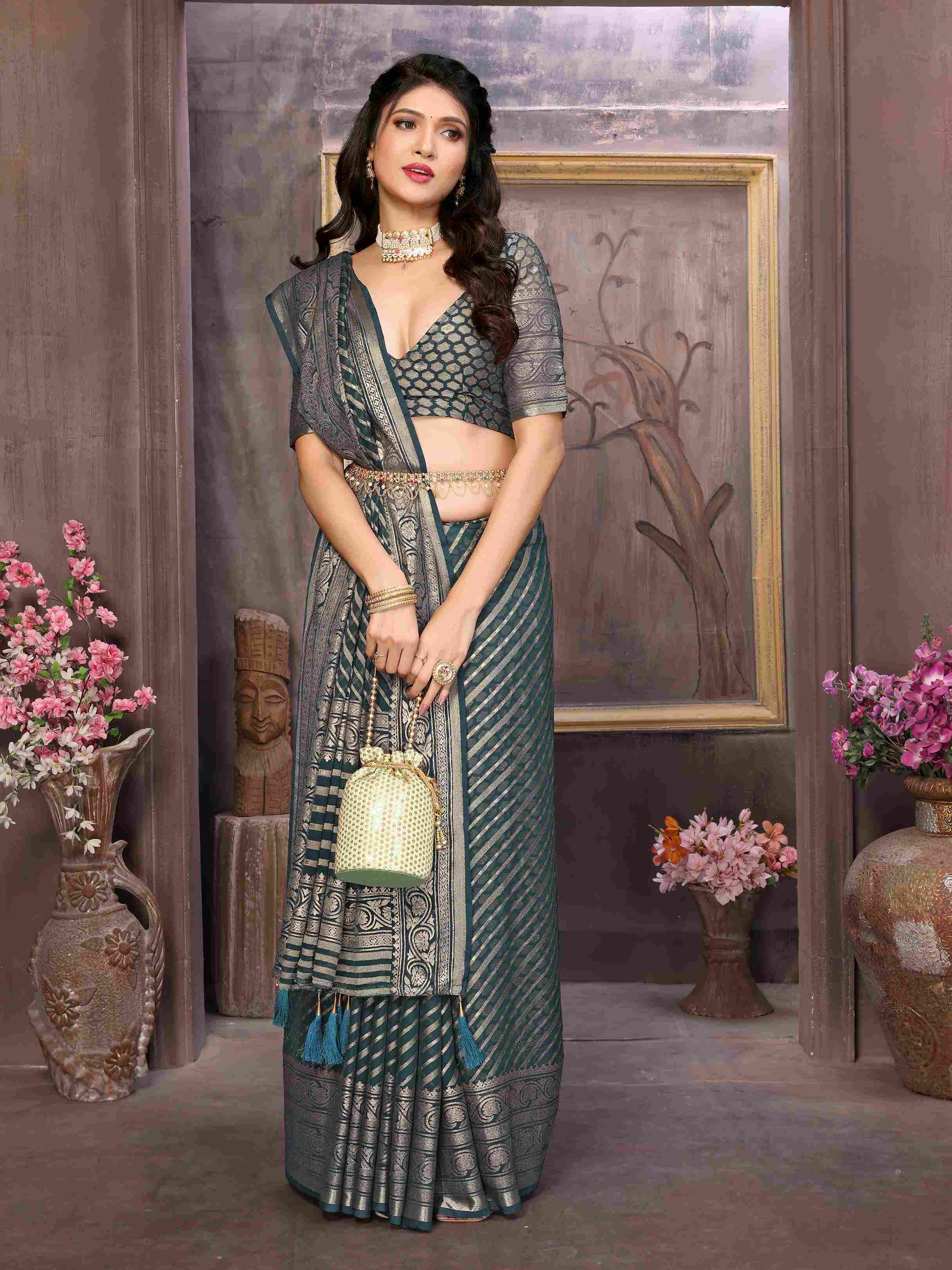 Elevate Your Style with Our Elegant Grey Brasso Saree