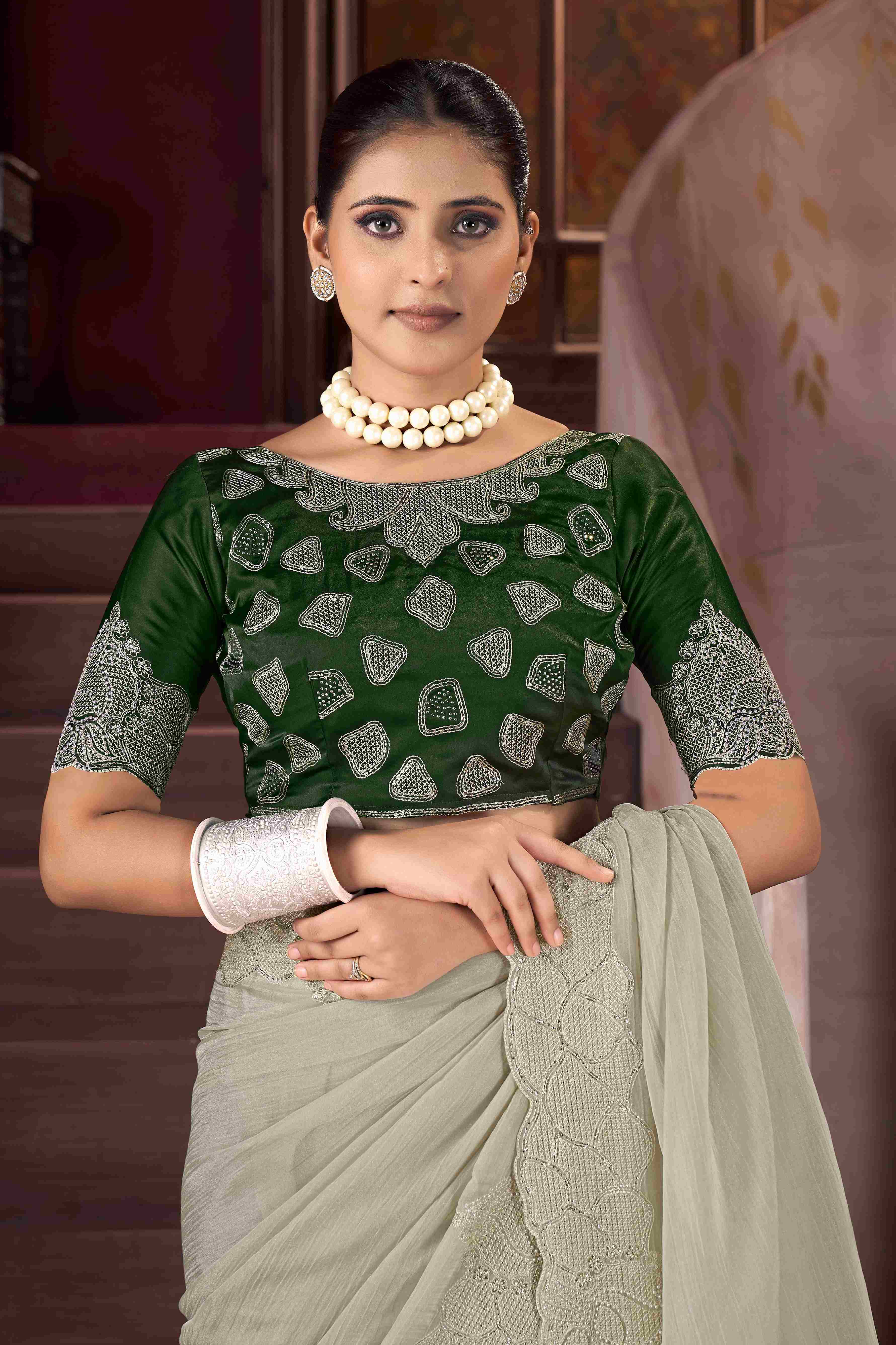 Elegant Grey Embroidery Saree