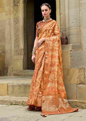 Shop Elegant Orange Jacquard Woven Saree