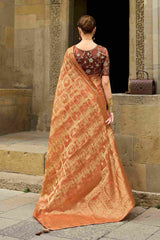 Shop Elegant Orange Jacquard Woven Saree