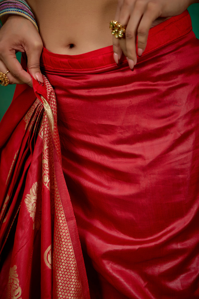 Shop Elegant Red Banarasi Art Silk Woven Ready to Wear Saree Online - Best Prices-RTW-1571