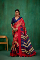 Shop Stylish Red Linen Printed Ready to Wear Sarees Online - Affordable Prices-RTW-1904