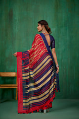 Shop Stylish Red Linen Printed Ready to Wear Sarees Online - Affordable Prices-RTW-1904
