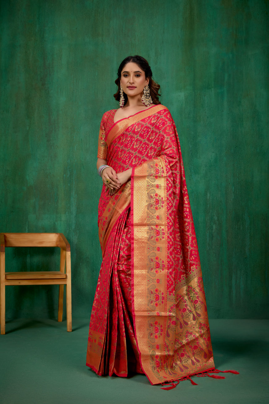 Shop Elegant Red Banarasi Art Silk Woven Ready to Wear Saree Online - Best Prices-RTW-2320