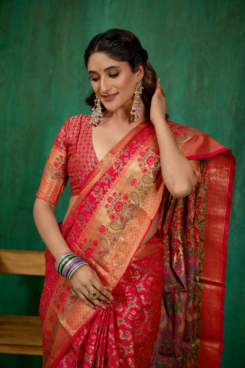 Shop Elegant Red Banarasi Art Silk Woven Ready to Wear Saree Online - Best Prices-RTW-2320