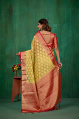 Shop Elegant Yellow Organza Silk Woven Ready to Wear Saree - Perfect for Any Occasion-RTW-2573