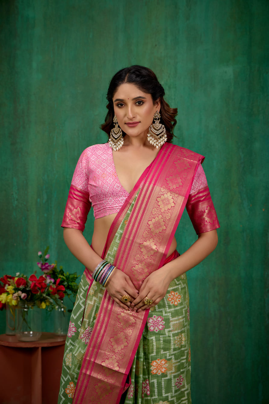 Elegant Green Cotton Silk Woven Ready to Wear Saree - Perfect for Any Occasion-RTW-2590
