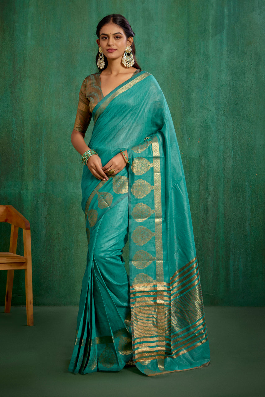 Elegant Green Cotton Silk Woven Ready to Wear Saree - Perfect for Any Occasion-RTW-2601