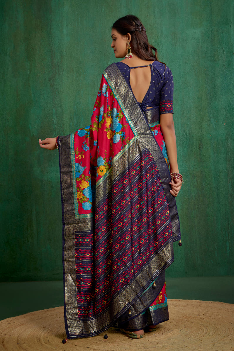 Elegant Burgundy Cotton Silk Floral Print Ready to Wear Saree - Shop Now!-RTW-3719