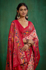 Shop Peachy Pink Cotton Silk Ikkat Print Ready to Wear Saree - Elegant & Comfortable Styles-RTW-3845