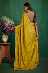 Elegant Gold Satin Jacquard Embroidery Ready to Wear Saree - Shop Now Online-RTW-4378